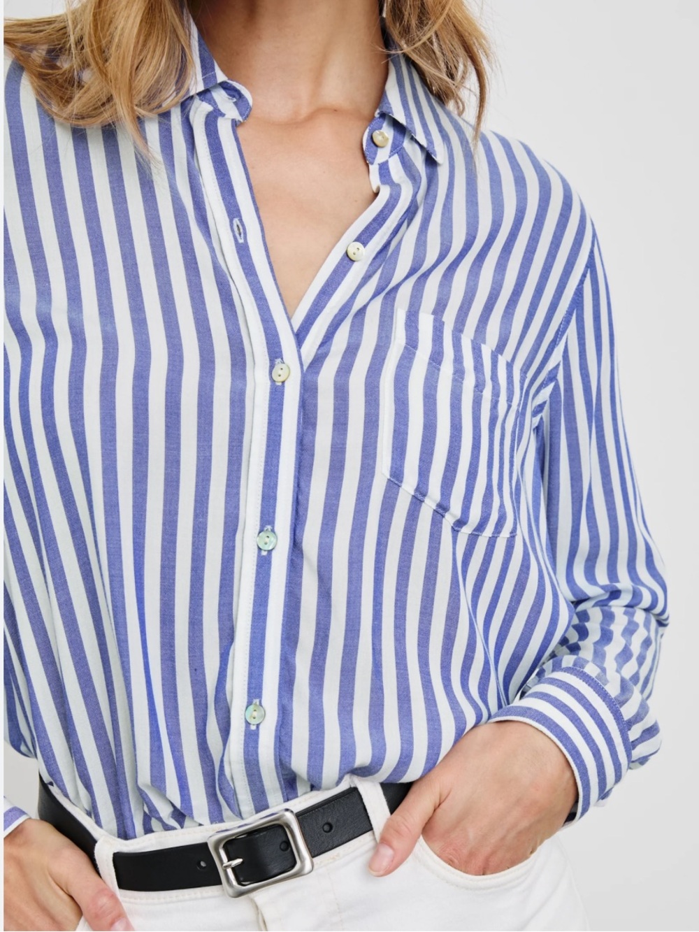 Rails Wren Striped Long-Sleeve Shirt Size Small Blue White